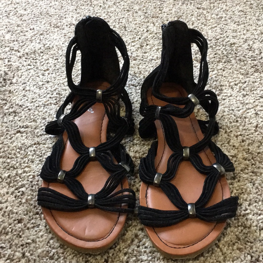 Black velvet studded gladiator sandals